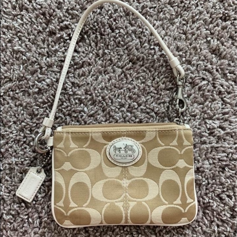 Coach Tan and White Wristlet